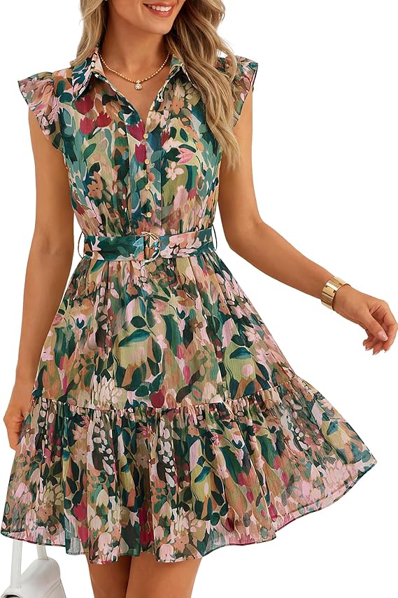 ZESICA Womens Summer Boho Floral Mini Dress 2026 Flutter Short Sleeve zesica ZESICA Womens Summer Boho Floral Mini Dress 2026 Flutter Short Sleeve zesica
