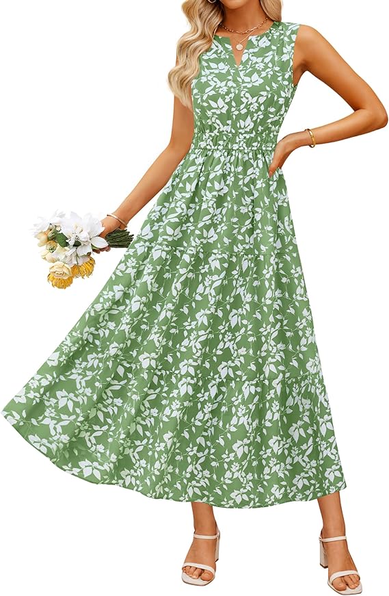 ZESICA Women's Summer Boho Floral Sleeveless Midi Dress 2026 V Neck El zesica ZESICA Women's Summer Boho Floral Sleeveless Midi Dress 2026 V Neck El zesica