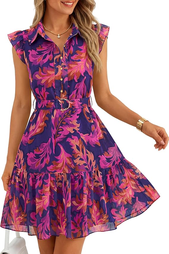boho floral mini dress ZESICA Womens Summer Boho Floral Mini Dress 2026 Flutter Short Sleeve –  zesica