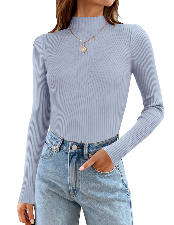 ZESICA Long Sleeve Turtleneck Ribbed Knit Basic Top