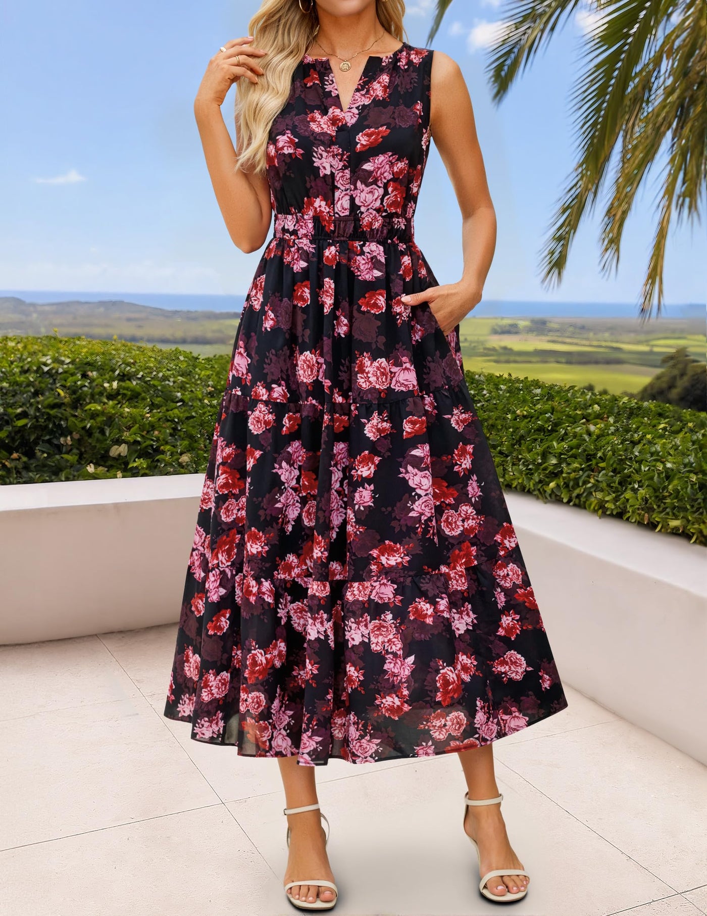 zesica bohemian dress ZESICA Boho Floral Casual Crewneck Flowy Wedding Guest Dresses zesica