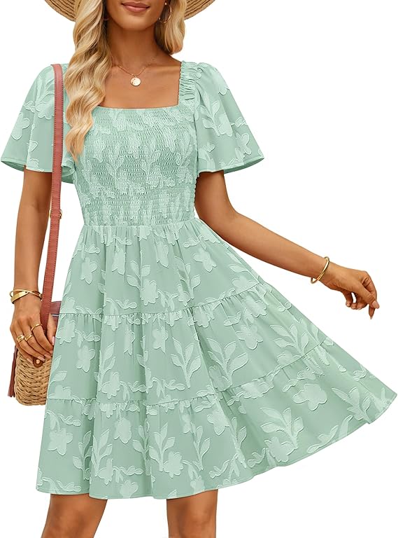 zesica bohemian dress ZESICA Off Shoulder Smocked High Waist Side Split Maxi Dress zesica