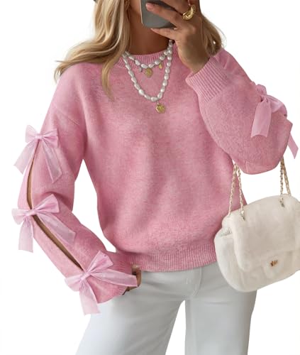 ZESICA Bow Sweaters Cute Crewneck Knit Pullover Sweater