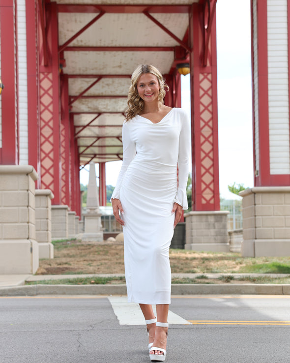 ZESICA Bodycon Cowl Neck Ruched Back Slit Party Cocktail Dresses