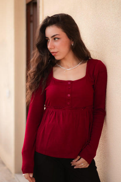 ZESICA Square Neck Tops Henley Babydoll Peplum Button Blouse