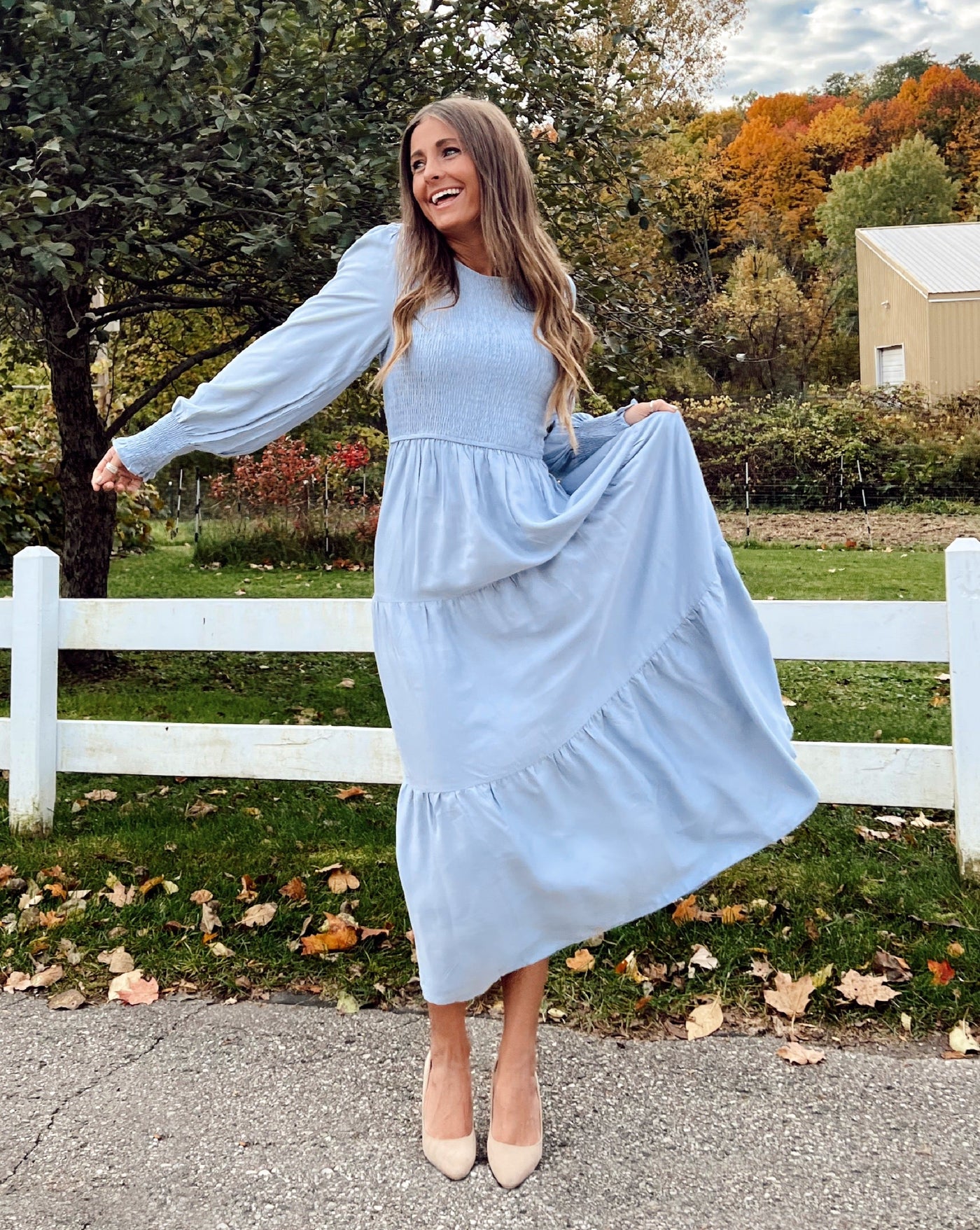 ZESICA High Waist Smocked Flowy Tiered Midi Dress zesica ZESICA High Waist Smocked Flowy Tiered Midi Dress zesica