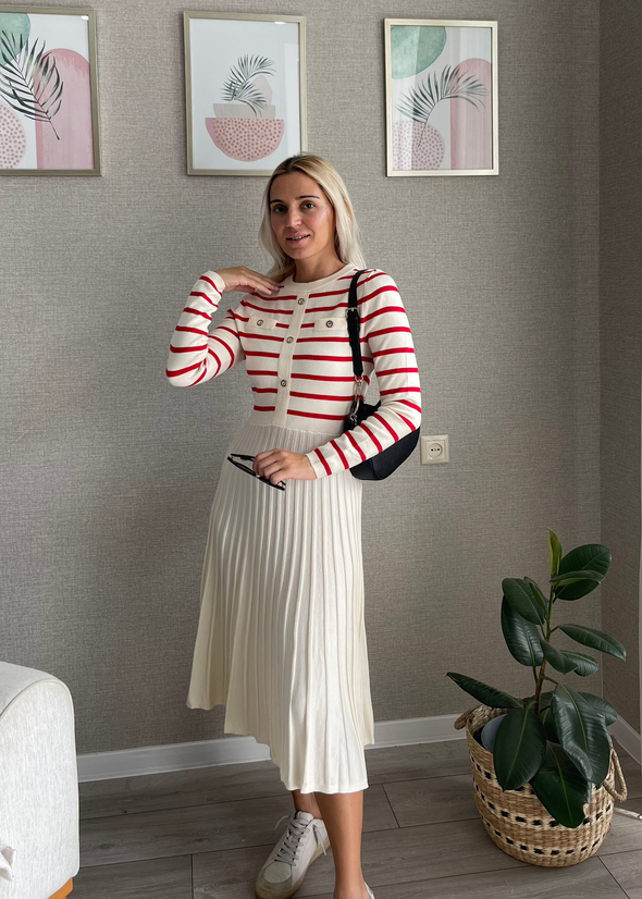 sweater dress with buttons ZESICA Striped Crewneck Button Ribbed Knit Sweater Dress – zesica
