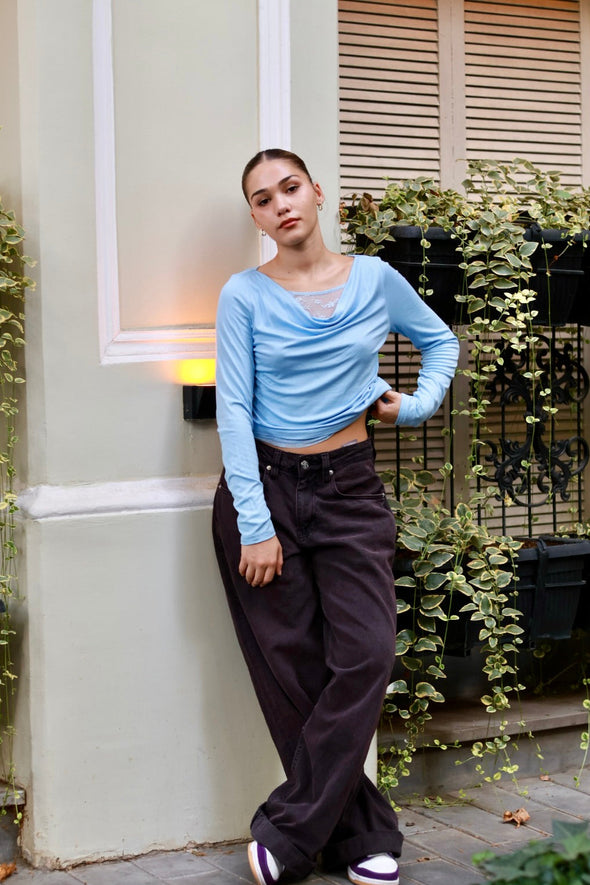 ZESICA Cowl Neck Lace Slim Fit Going Out Y2k Knit Shirts Blouses