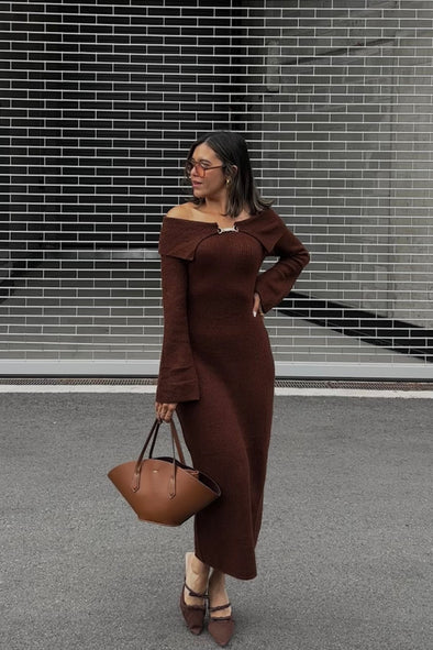 ZESICA Off Shoulder Sweater Bell Ribbed Knit Bodycon Dresses