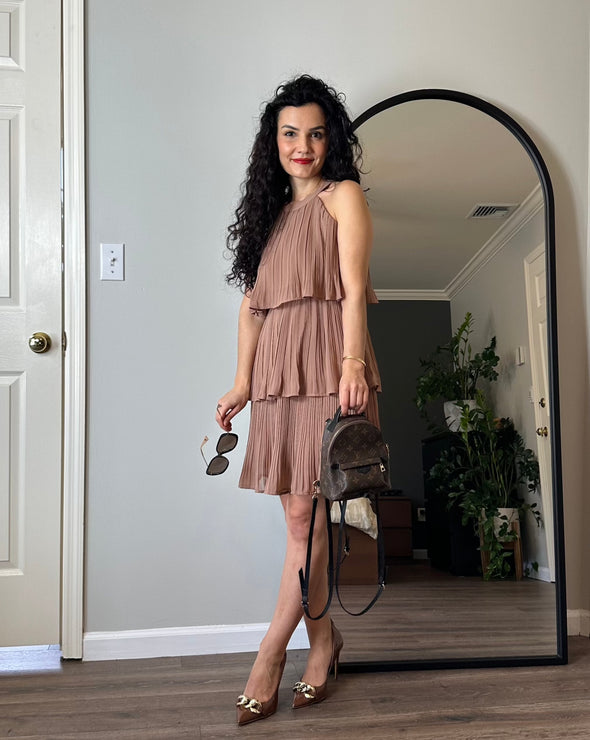 ZESICA Sleeveless Halter Ruffle Chiffon Pleated Mini Dress ZESICA Sleeveless Halter Ruffle Chiffon Pleated Mini Dress