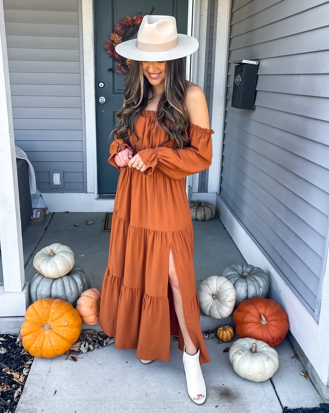 ZESICA Off Shoulder Smocked High Waist Side Split Maxi Dress zesica ZESICA Off Shoulder Smocked High Waist Side Split Maxi Dress zesica