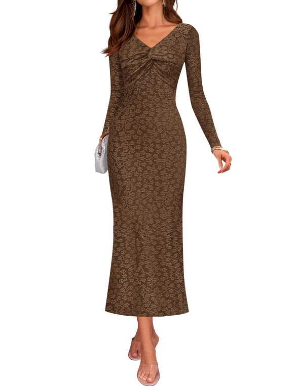 ZESICA Floral Long Sleeve Bodycon Boho V Neck Cocktail PartyDresses