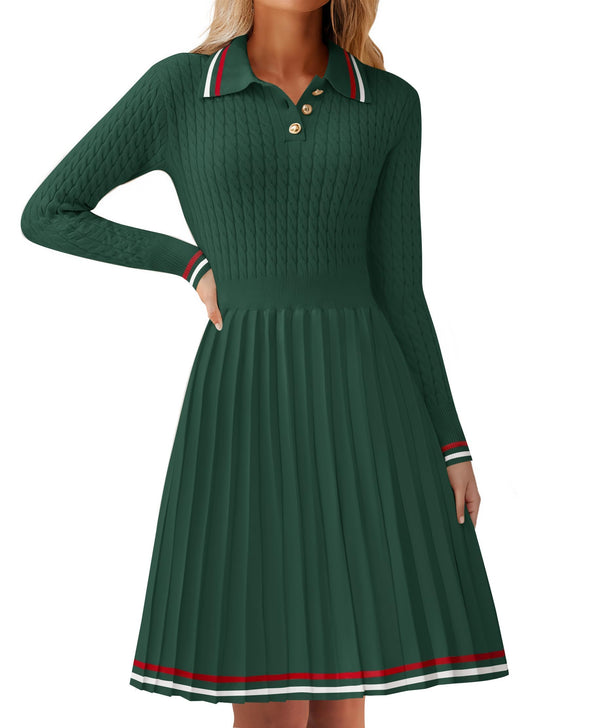 ZESICA Cable Ribbed Knit A Line Swing Pleated Dresses