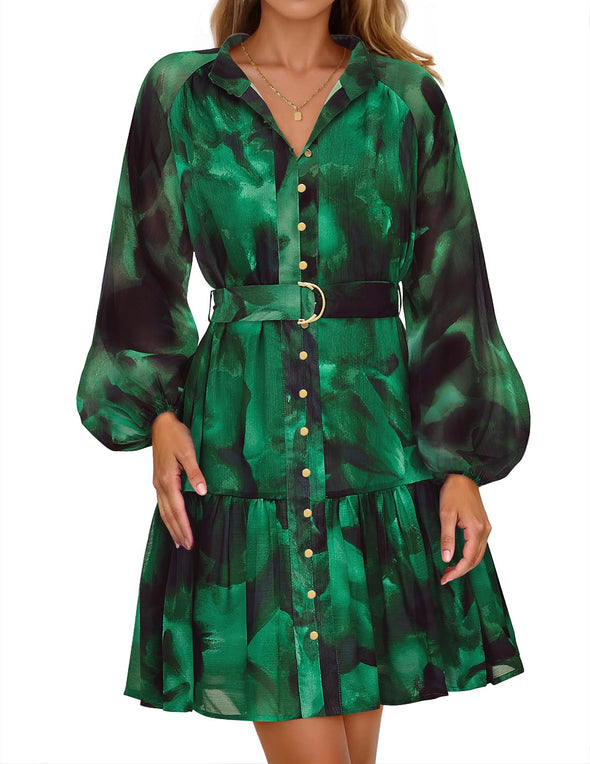 ZESICA Floral Button Chiffon A Line Party Short Dresses