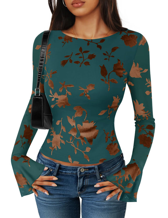 ZESICA Fall Fashion Boat Neck Fitted Shirts Trendy Going Out Y2k Outfits