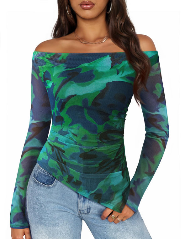 ZESICA Double Lined Sexy Long Sleeve Going Out Tops Floral Mesh Shirts
