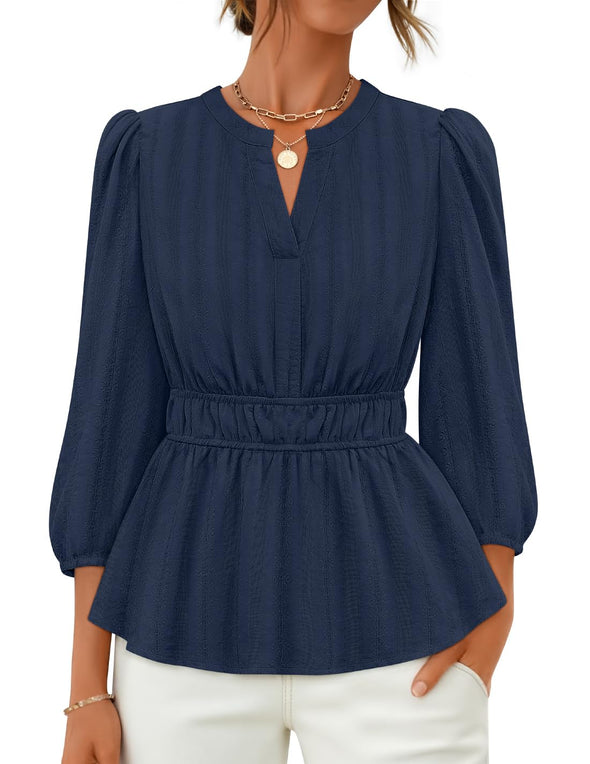 ZESICA 3/4 Length Sleeve V Neck Peplum Blouses Dressy Work Shirts