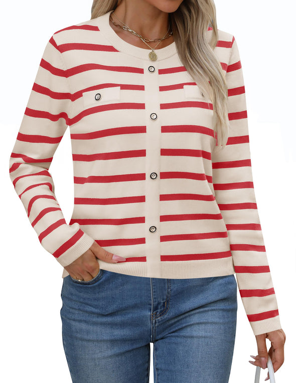 ZESICA Striped Crewneck Ribbed Knit Shirts Pullover Tops