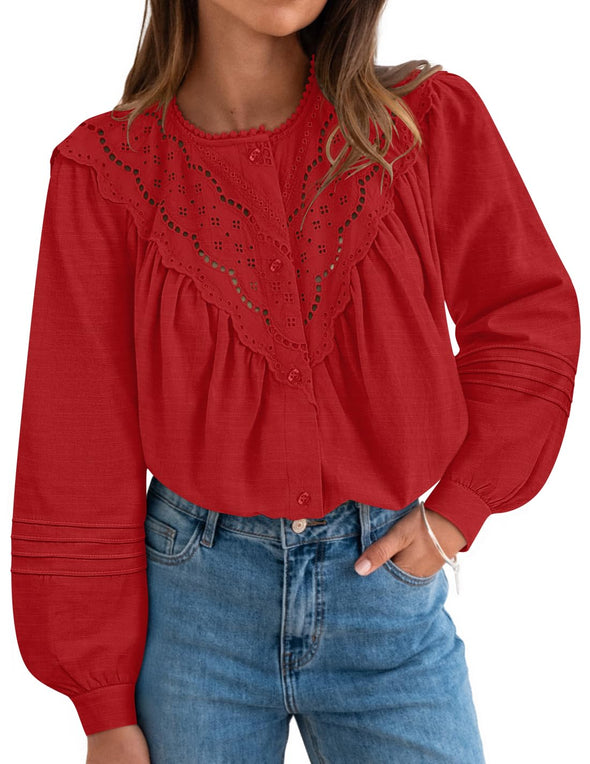 ZESICA Babydoll Lace Crochet Button Down Boho Victorian Shirts