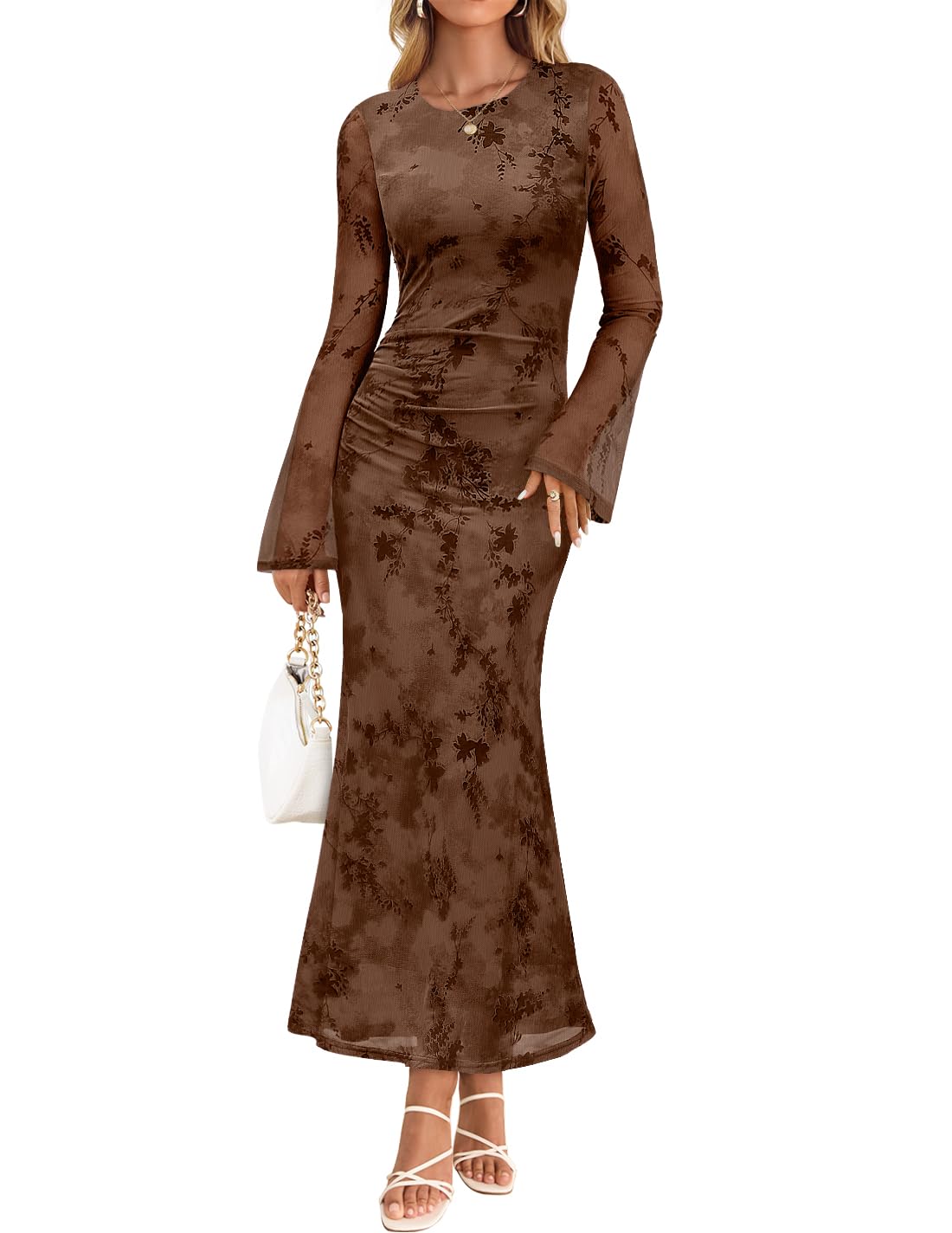 ZESICA Floral Bodycon Ruched Mesh Wedding Cocktail Dresses zesica ZESICA Floral Bodycon Ruched Mesh Wedding Cocktail Dresses zesica