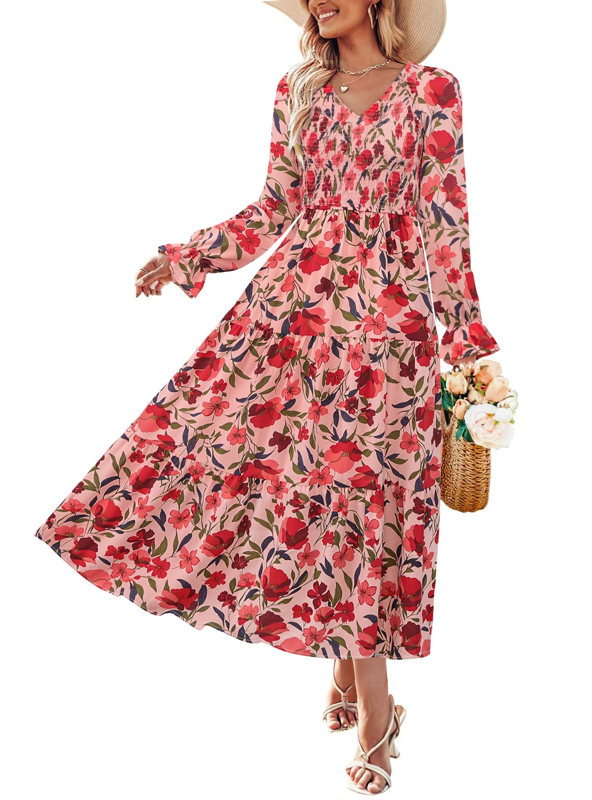 ZESICA Floral Boho V Neck A-Line Flowy Wedding Guest Dresses zesica ZESICA Floral Boho V Neck A-Line Flowy Wedding Guest Dresses zesica
