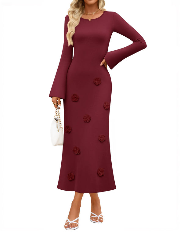 ZESICA Fall Winter Guest Sweater Elegant Formal Cocktail Dress