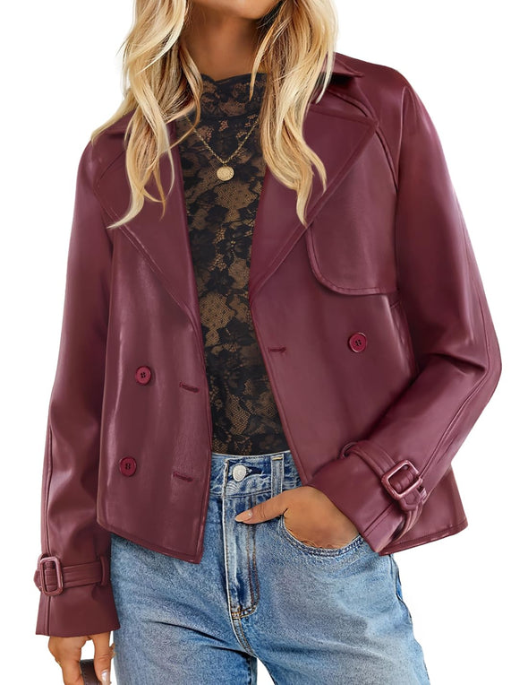 ZESICA Faux Leather Jackets Oversized Button Motorcycle Coats Outwear