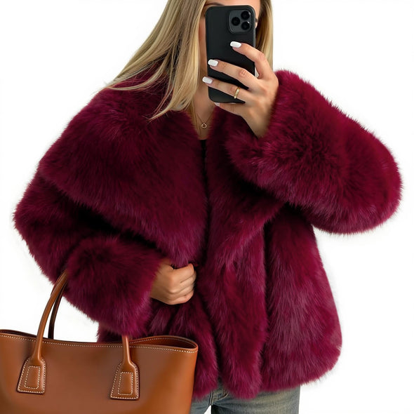 ZESICA Winter Faux Fur Coats Fluffy Jacket Lapel Shaggy Warm Outerwear