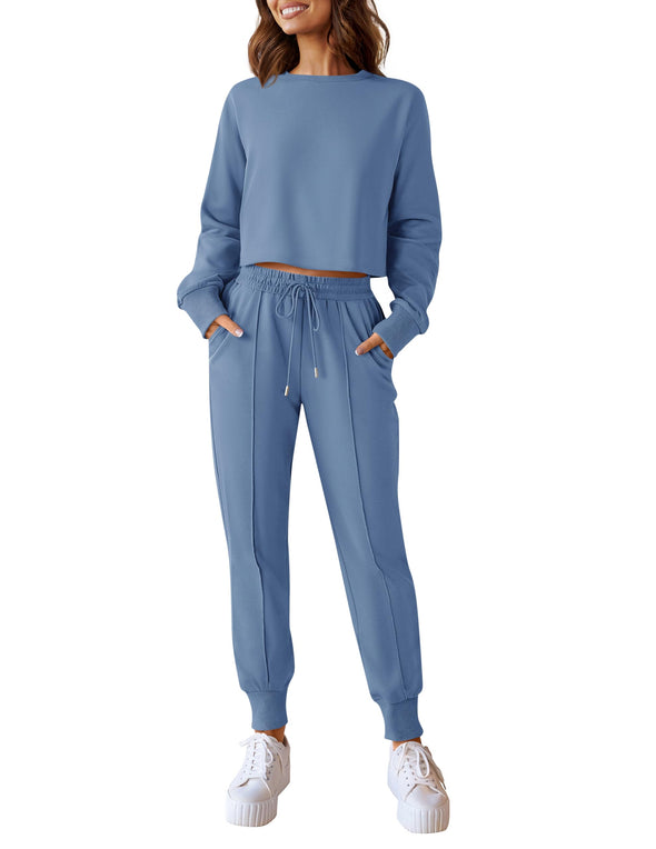 ZESICA Crop Top and Pants Jogger Long Sleepwear Loungewear