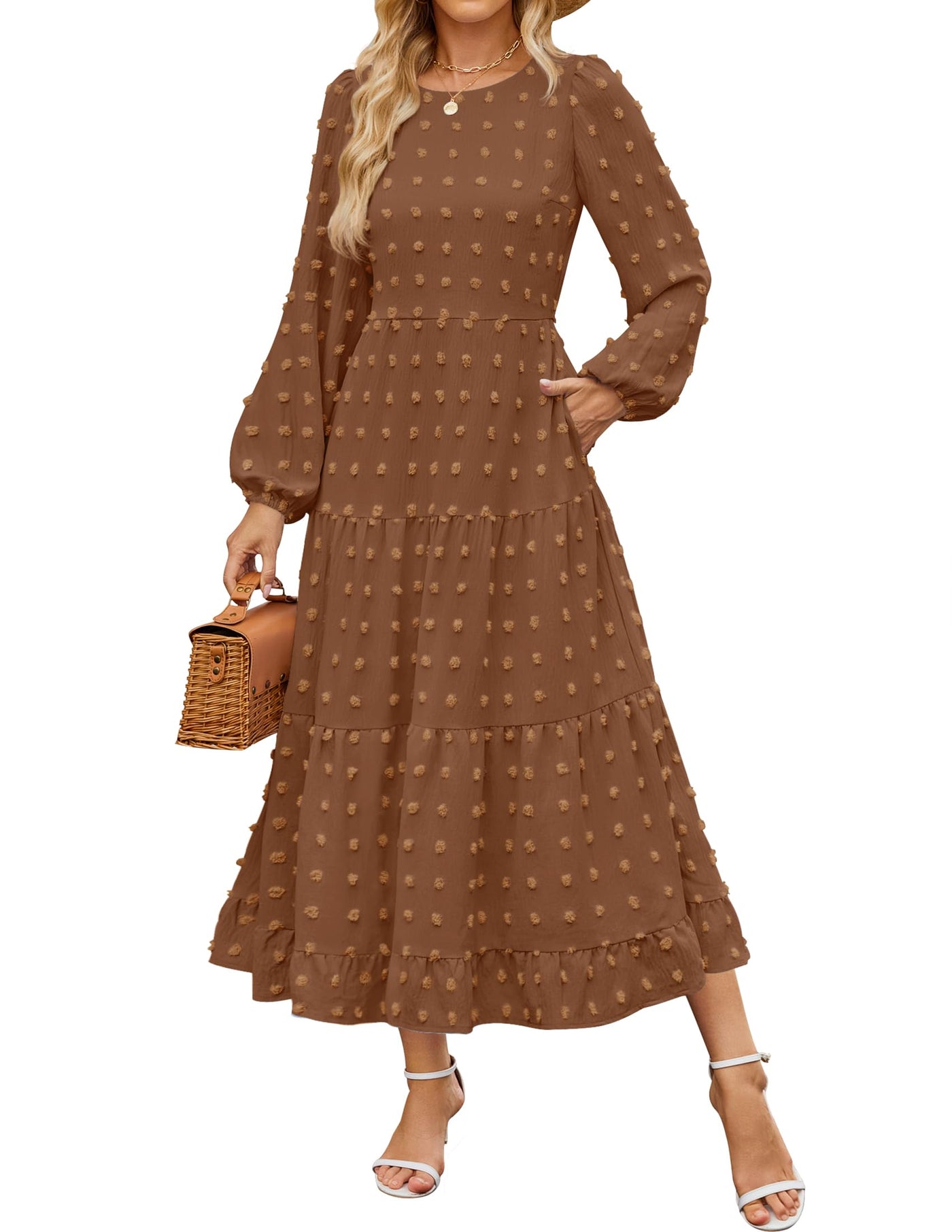 ZESICA Swiss Dot Tiered Flowy A Line Wedding Guest Dress zesica ZESICA Swiss Dot Tiered Flowy A Line Wedding Guest Dress zesica