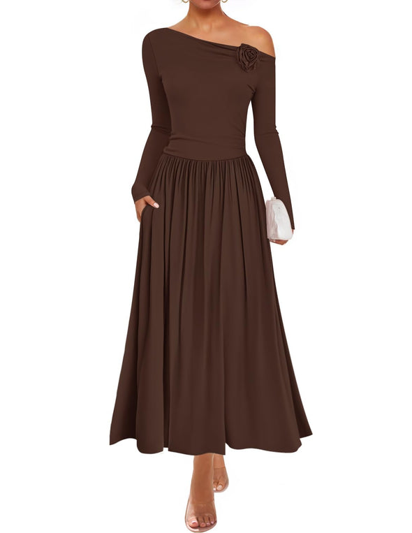 ZESICA Off Shoulder Pleated Elegant Formal Wedding Guest Dresses