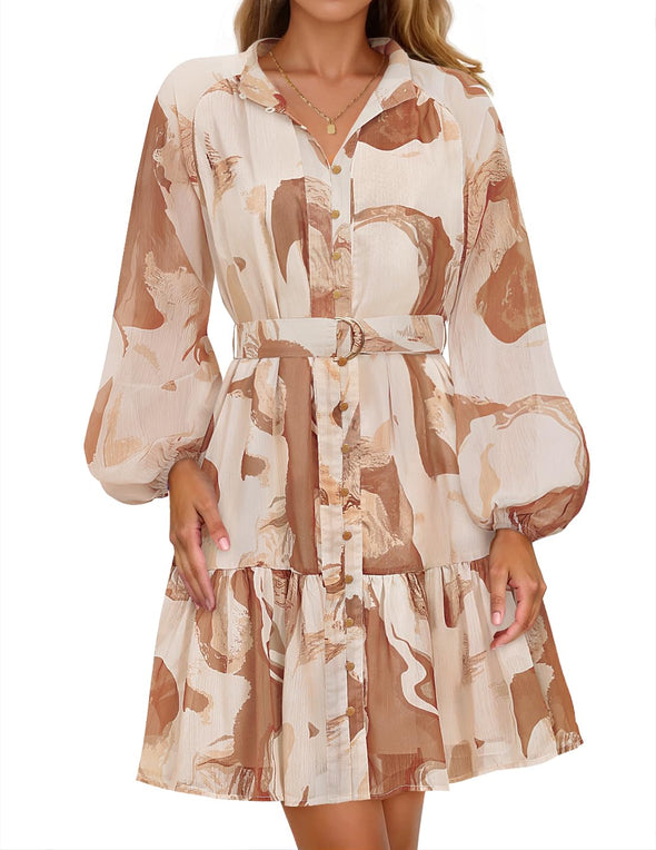 ZESICA Floral Button Chiffon A Line Party Short Dresses