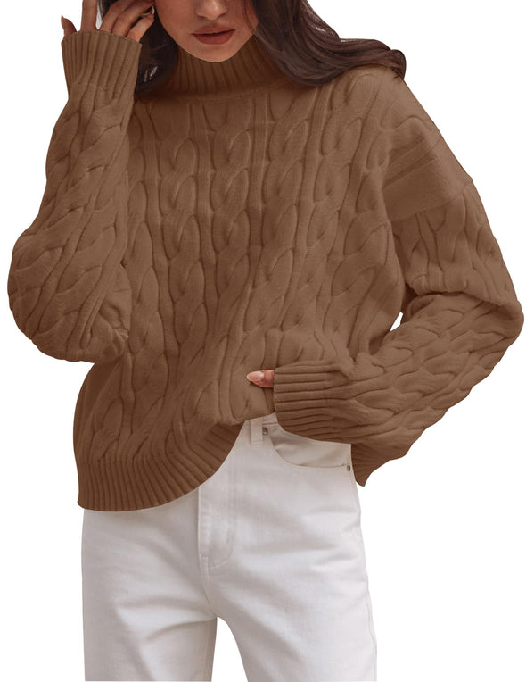 ZESICA Long Sleeve Mock Neck Solid Chunky Pullover Sweater