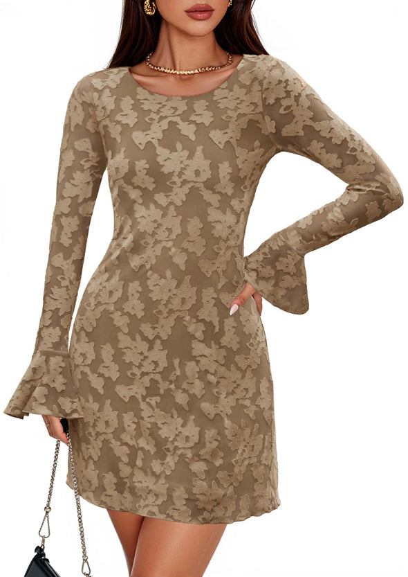 ZESICA Floral Mesh Crewneck Bodycon Cocktail Party Club Short Dress