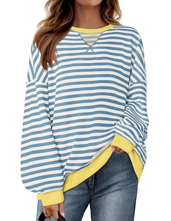 ZESICA Womens Casual Striped Pullover Long Sleeve Shirts Crewneck Sweatshirts