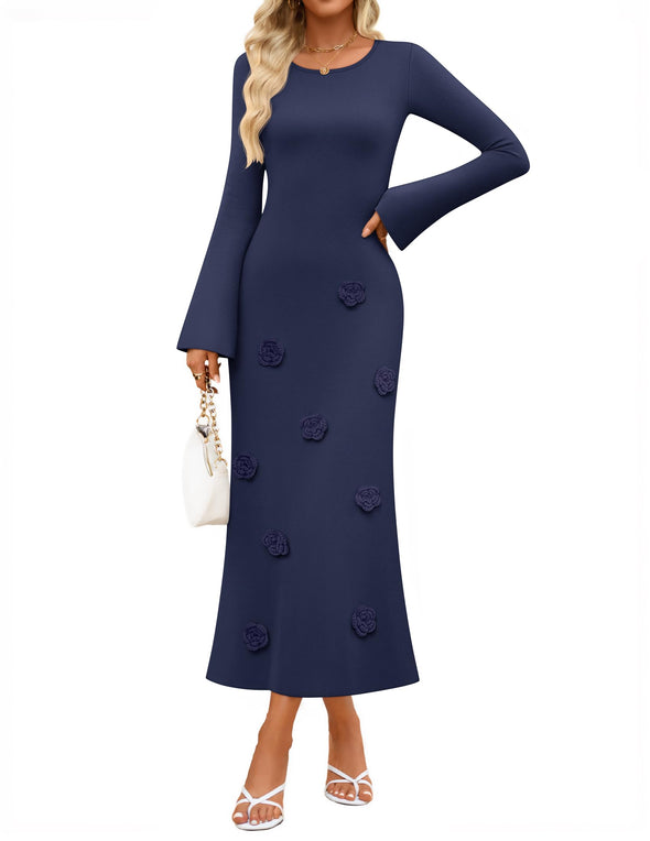 ZESICA Fall Winter Guest Sweater Elegant Formal Cocktail Dress