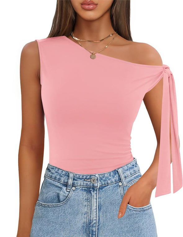 ZESICA Off Shoulder Sleeveless Knit Slim Fit Cute Tank Top