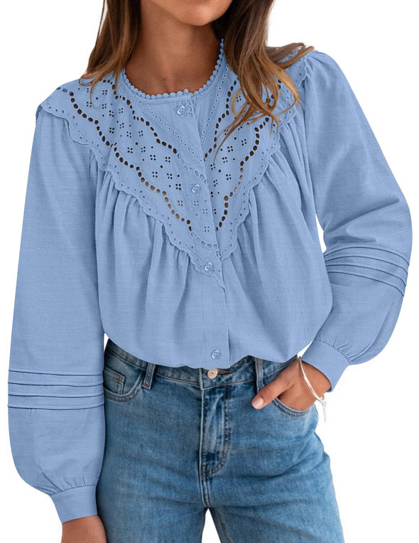 ZESICA Babydoll Lace Crochet Button Down Boho Victorian Shirts