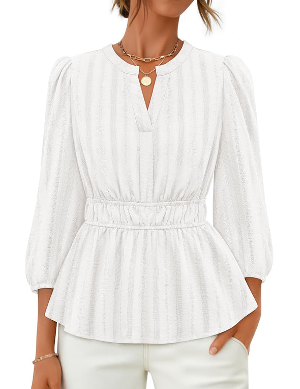 ZESICA 3/4 Length Sleeve V Neck Peplum Blouses Dressy Work Shirts