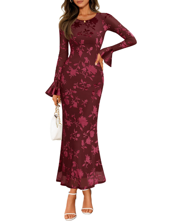 ZESICA Floral Bodycon Mesh Wedding Guest Cocktail Party Dresses