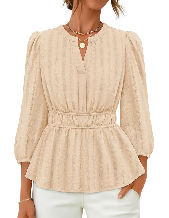 ZESICA 3/4 Length Sleeve V Neck Peplum Blouses Dressy Work Shirts