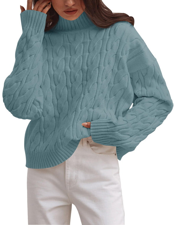 ZESICA Long Sleeve Mock Neck Solid Chunky Pullover Sweater