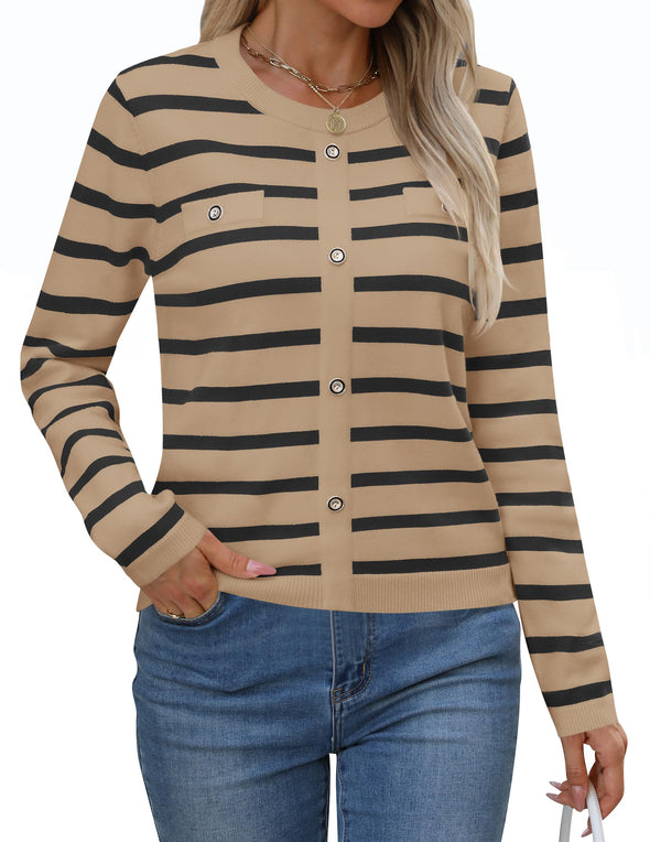 ZESICA Striped Crewneck Ribbed Knit Shirts Pullover Tops