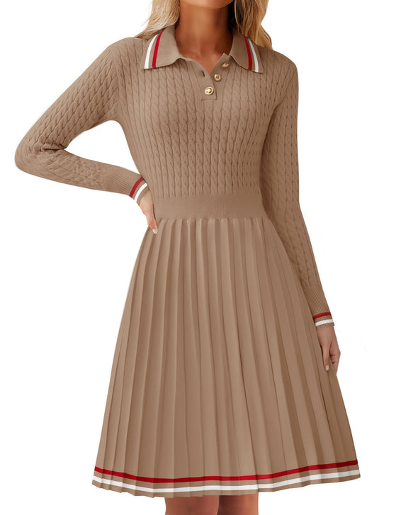 ZESICA Cable Ribbed Knit A Line Swing Pleated Dresses