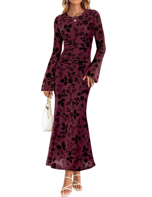 ZESICA Floral Bodycon Ruched Mesh Wedding Cocktail Dresses