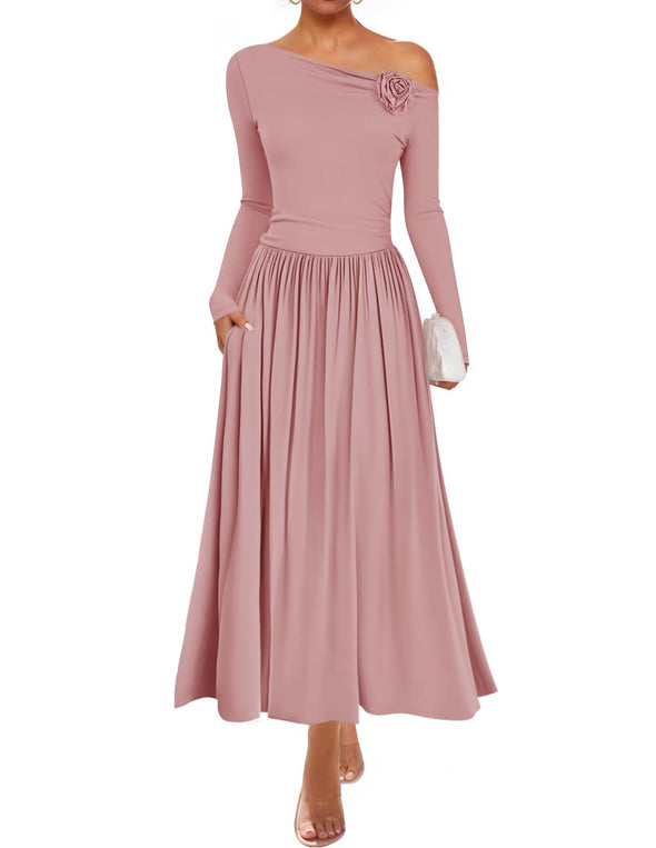 ZESICA Off Shoulder Pleated Elegant Formal Wedding Guest Dresses