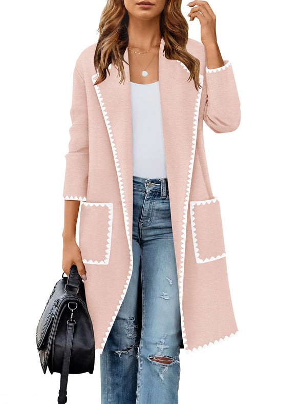 ZESICA Open Front Long Cardigan Sweater Casual Lapel Coatigan Coat