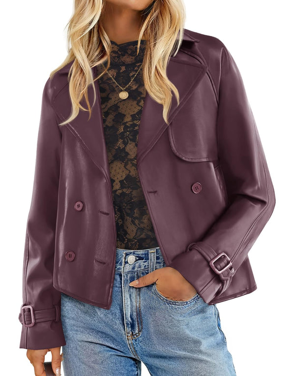 ZESICA Faux Leather Jackets Oversized Button Motorcycle Coats Outwear