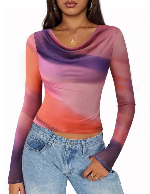 ZESICA Fall Cowl Neck Slim Fit Going Out Y2k Shirts Date Night Outfits