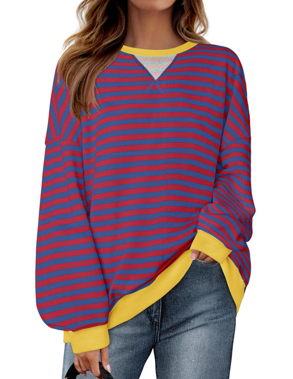 ZESICA Womens Casual Striped Pullover Long Sleeve Shirts Crewneck Sweatshirts